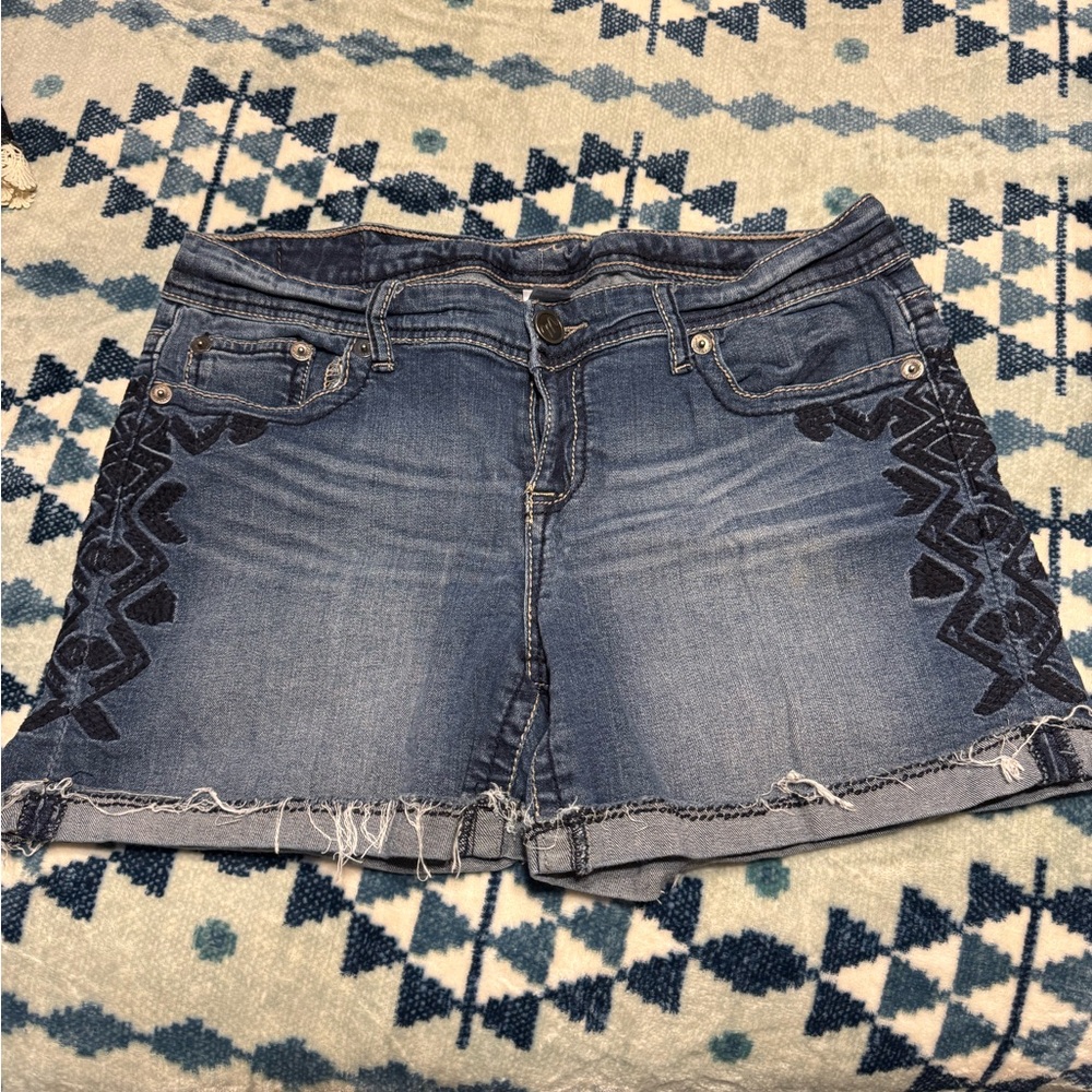 Maurices Blue Jean Shorts with Frayed Hem